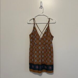 Forever 21 Mustard and Blue Floral and Paisley Romper